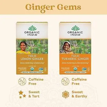 Organic India Tulsi Lemon Ginger Tea - Stress Relief Herbal Tea