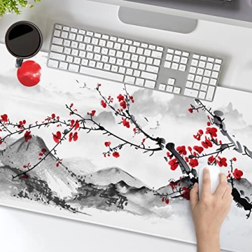 Extended Large Gaming Mouse Pad with Cherry Blossom Design
