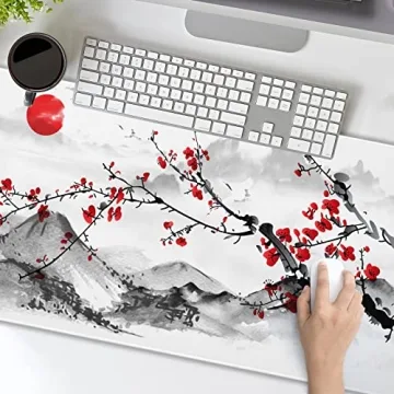 Extended Large Gaming Mouse Pad with Cherry Blossom Design