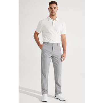 Libin Mens Golf Pants Stretch Work Dress Pants 30" Quick Dry Lightweight Business Casual Pants for Men Comfy Water Resistant, Light Grey, 28W x 30L