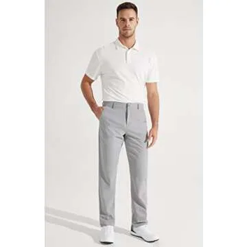 Libin Mens Golf Pants Stretch Work Dress Pants 30" Quick Dry Lightweight Business Casual Pants for Men Comfy Water Resistant, Light Grey, 28W x 30L