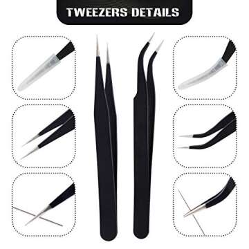 3D Printer Nozzle Cleaning Kit with Brush - 10 Pieces 0.4 mm Cleaning Needles, 2 Types Sophisticated Tweezers and 2 Pieces Cooper and Stainless Wire Cleaning Brushes