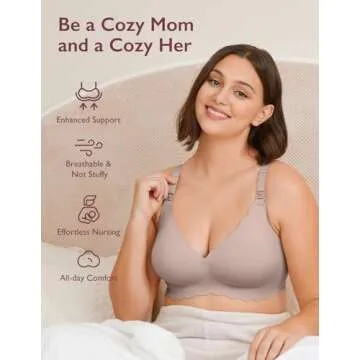 Momcozy Nursing Bras for Breastfeeding, Seamless Pregnancy Maternity Bra Wireless Classic Jelly Strip Support Nursing Bra Brown
