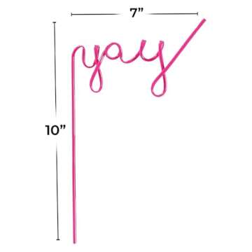 Fun Express Yay Drinking Straws, Set of 6 Cursive Word Crazy Straws, BPA Free Plastic, Reusable for Cheers, Bachelorette, Brunch and Party Supplies, Pink