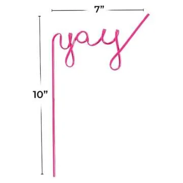 Fun Express Yay Drinking Straws, Set of 6 Cursive Word Crazy Straws, BPA Free Plastic, Reusable for Cheers, Bachelorette, Brunch and Party Supplies, Pink