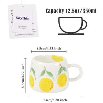Koythin Ceramic Coffee Mug, Cute Fruits Creative Mugs Design, Printed Flowers Cup for Office and Hom...