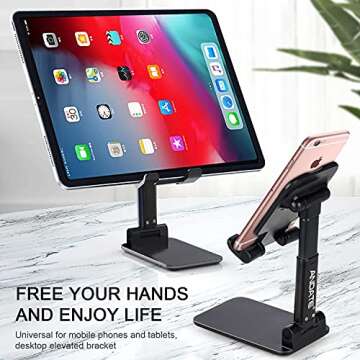 ANDATE Cell Phone Stand, Angle Height Adjustable Cell Phone Stand for Desk, Foldable Cell Phone Hold...