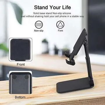 ANDATE Cell Phone Stand, Angle Height Adjustable Cell Phone Stand for Desk, Foldable Cell Phone Holder, Cradle, Dock, Tablet Stand, Case Friendly Compatible with All Mobile Phone/iPad/Kindle/Tablet