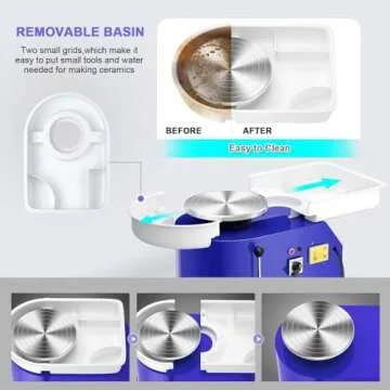 Pottery Wheel Pottery Forming Machine 25CM 350W Electric Pottery Wheel with Foot Pedal DIY Clay Tool Ceramic Machine Work Clay Art Craft (Blue)