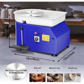 Pottery Wheel Pottery Forming Machine 25CM 350W Electric Pottery Wheel with Foot Pedal DIY Clay Tool Ceramic Machine Work Clay Art Craft (Blue)