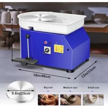 Pottery Wheel Pottery Forming Machine 25CM 350W Electric Pottery Wheel with Foot Pedal DIY Clay Tool Ceramic Machine Work Clay Art Craft (Blue)