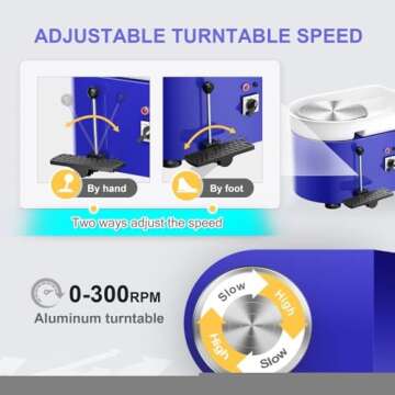 Pottery Wheel Pottery Forming Machine 25CM 350W Electric Pottery Wheel with Foot Pedal DIY Clay Tool Ceramic Machine Work Clay Art Craft (Blue)