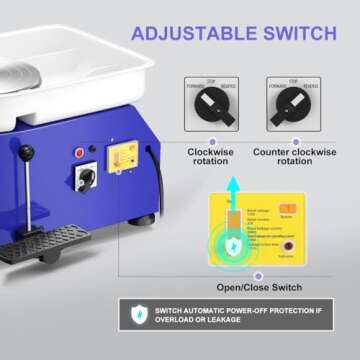 Pottery Wheel Pottery Forming Machine 25CM 350W Electric Pottery Wheel with Foot Pedal DIY Clay Tool Ceramic Machine Work Clay Art Craft (Blue)