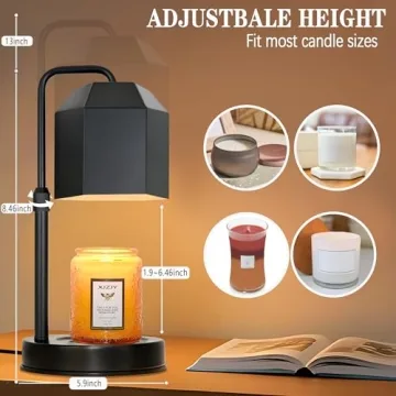 Candle Warmer Lamp with Timer,Electric Candle warmer,Adjustable Height Dimmable Candle Warmer Lamp,Flameless Scented Candle Warmer,Compatible with Various Candles,Candle warmer for Home Decor,Black