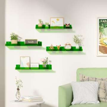 upsimples 4 Pack Acrylic Shelves for Wall Storage, 15" Floating Bookshelves for Kids, Display Shelf ...