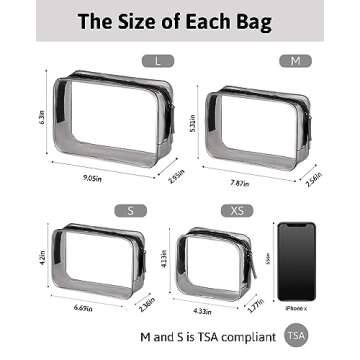 Meowoo Clear Travel Bags For Toiletries and Cosmetic, TSA Approved Clear Organizer Bags, 4 Sizes Bag Waterproof Pvc Clear Pouches For Airline Travel, Bathroom And Organizing