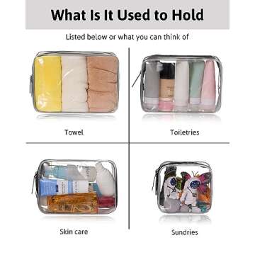 Meowoo Clear Travel Bags For Toiletries and Cosmetic, TSA Approved Clear Organizer Bags, 4 Sizes Bag Waterproof Pvc Clear Pouches For Airline Travel, Bathroom And Organizing