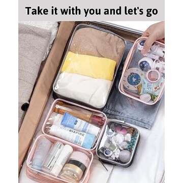 Meowoo Clear Travel Bags For Toiletries and Cosmetic, TSA Approved Clear Organizer Bags, 4 Sizes Bag Waterproof Pvc Clear Pouches For Airline Travel, Bathroom And Organizing