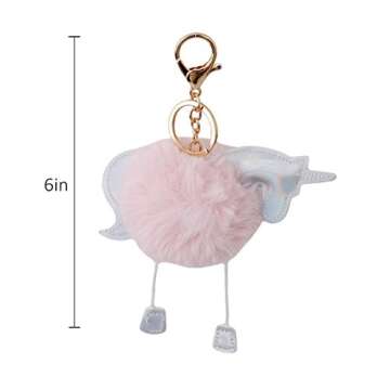 Cute Fluffy Unicorn Keychain, Pom Pom Style Plush Ball Pendant Keyfob Key Ring