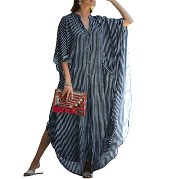 Bsubseach Button Down Kaftan Dress for Women Beach Cover Up Caftans Oversized Beach Wear Long Kimono...
