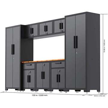 Torin AGZTC30232012B Garage Workshop Tool Organizer Storage Cabinets: 9 Piece Set with Lockers, Shel...