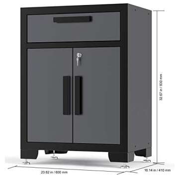 Torin AGZTC30232012B Garage Workshop Tool Organizer Storage Cabinets: 9 Piece Set with Lockers, Shelves and Wood Worktop, Black/Grey