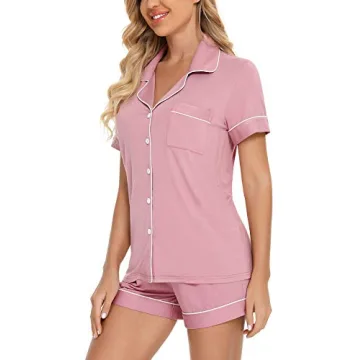 Anjue Dusty Rose Button Down Pajama Sets for Comfort