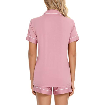 Anjue Dusty Rose Button Down Pajama Sets for Comfort