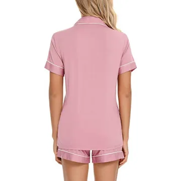 Anjue Dusty Rose Button Down Pajama Sets for Comfort