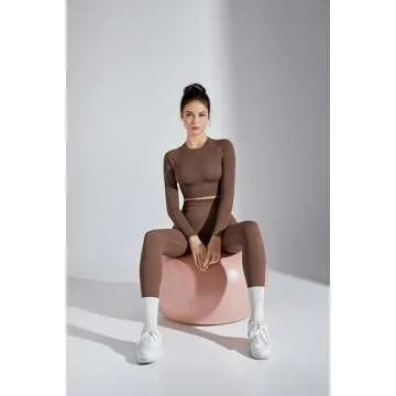 SUUKSESS Women 2 Piece Workout Sets Hidden Scrunch Butt Lifting Seamless Leggings Long Sleeve Yoga Crop Tops High Waisted Yoga Pants (Brown, M)