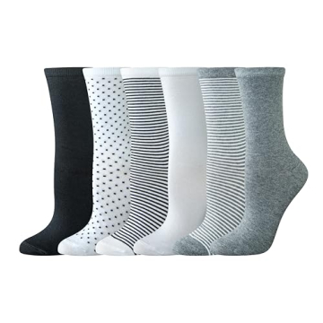Amazon Essentials Women's Casual Crew Socks - 6 Pairs Multicolor/Dots/Solid/Thin Stripe, Size 6-9