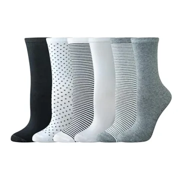 Amazon Essentials Women's Casual Crew Socks - 6 Pairs Multicolor/Dots/Solid/Thin Stripe, Size 6-9