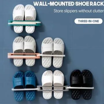 Bathroom Wall Mounted Slipper Rack Non-Punching House Shower Slippers Organizers Toilet Foldable 3 in 1 Hanging Shoe Rack for Door for Bathroom, Kitchen, Living Room(Gray)