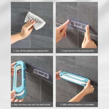 Bathroom Wall Mounted Slipper Rack Non-Punching House Shower Slippers Organizers Toilet Foldable 3 in 1 Hanging Shoe Rack for Door for Bathroom, Kitchen, Living Room(Gray)