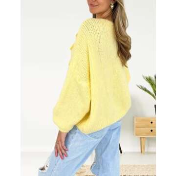 InterNos Womens Bow Tie Front Sweater Cardigan Y2k Chunky Crew Neck Lace Up Crochet Knit Outwear Coat(0956-Yellow-S)