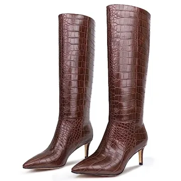 Stylish WETKISS Brown Knee High Crocodile Boots for Women