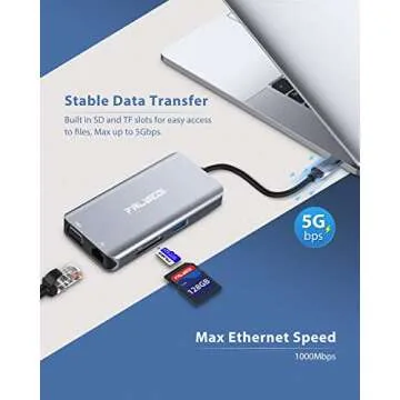 USB C Hub, Type C Adapter, FALWEDI 10-in-1 Dongle with Ethernet, 4K@30Hz HDMI, VGA, 3 USB3.0, SD/TF Card Reader, Mic/Audio, USB-C PD 3.0, Compatible for MacBook Air Pro and Other Type C Laptops