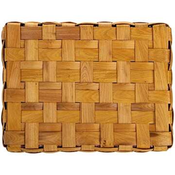 Yesland Picnic Basket with Lid and Double Folding Handles, Wood Chip Easter Basket with Gingham Pattern Lining Organizer - Blanket Storage for Egg Gathering Wedding Candy Gift - 13.8 x 9.7 x 7 Inch