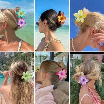 Flower Hair Clips 6 PCS - Cute Hawaiian Claw Clips for Women