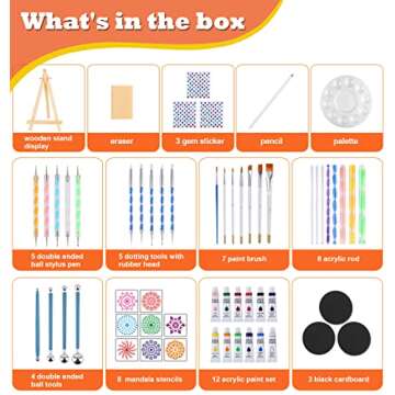 Genround DIY Mandala Painting Kit with 12 Color Pigments, 59pcs Mandala Dotting Tools Rock Painting ...