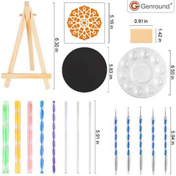 Genround DIY Mandala Painting Kit with 12 Color Pigments, 59pcs Mandala Dotting Tools Rock Painting Kit Mandala Art and Drafting Supplies Mandala Stencil Dotting Tools Brushes for Clay Pottery Craft