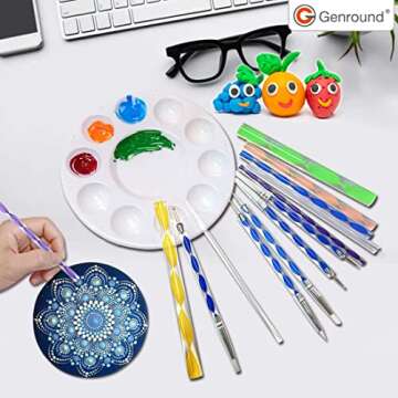 Genround DIY Mandala Painting Kit with 12 Color Pigments, 59pcs Mandala Dotting Tools Rock Painting Kit Mandala Art and Drafting Supplies Mandala Stencil Dotting Tools Brushes for Clay Pottery Craft