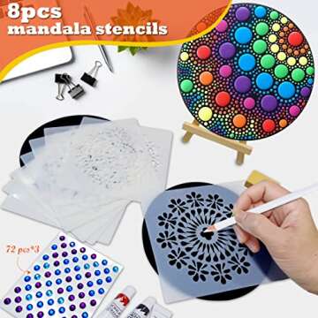 Genround DIY Mandala Painting Kit with 12 Color Pigments, 59pcs Mandala Dotting Tools Rock Painting Kit Mandala Art and Drafting Supplies Mandala Stencil Dotting Tools Brushes for Clay Pottery Craft