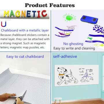LACQWO Magnetic Whiteboard Paper for Wall 46.3" x 18" Adhesive Magnetic Dry Erase White Board Sticker with 53 Magnetic Letters 6 Markers for Kid Removable Peel and Stick Whiteboard Wallpaper Roll