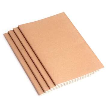 ZZTX 4 Pack Blank Kraft Notebooks, Blank Paper Sketchbooks for Drawing Doodling Writing,Travel Journ...