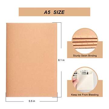 ZZTX 4 Pack Blank Kraft Notebooks, Blank Paper Sketchbooks for Drawing Doodling Writing,Travel Journal Set, A5, 36 Pages, 8.3” X 5.5”
