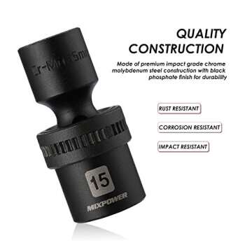 MIXPOWER 15-piece Universal Impact Socket Set for Mechanics