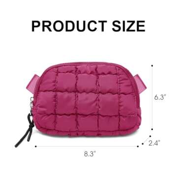 Quilted Puffer Belt Bag Waist Fanny Packs Lightweight Crossbody Bag with Adjustable Strap for Workout Running Traveling Hiking 8042 Rosy