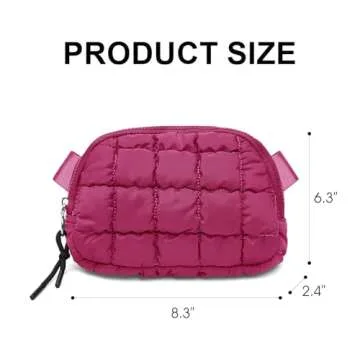 Quilted Puffer Belt Bag Waist Fanny Packs Lightweight Crossbody Bag with Adjustable Strap for Workout Running Traveling Hiking 8042 Rosy