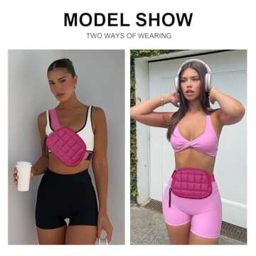 Quilted Puffer Belt Bag Waist Fanny Packs Lightweight Crossbody Bag with Adjustable Strap for Workout Running Traveling Hiking 8042 Rosy